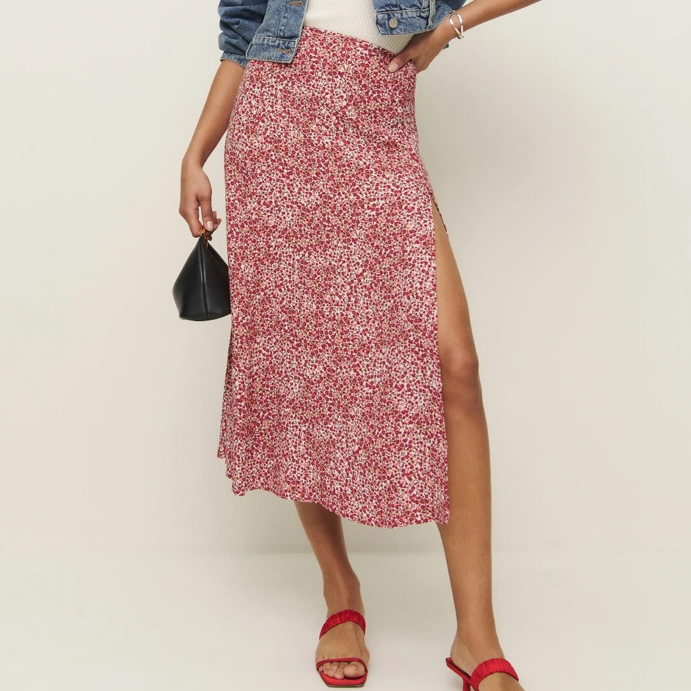 Reformation Zoe Midi Skirt with Side Slit in La Vie En Rose